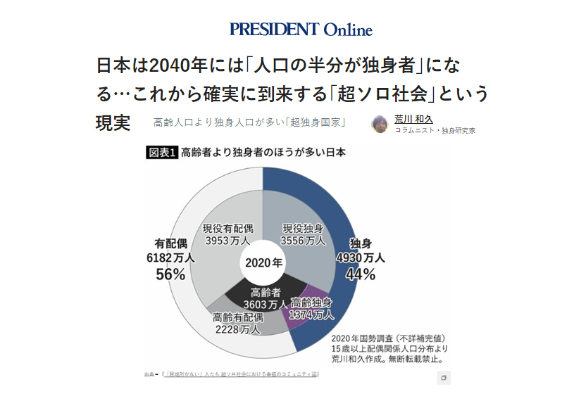 プレジデント】日本は2040年には｢人口の半分が独身者｣になる…これから